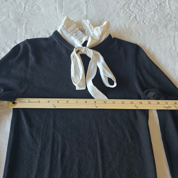 NWT $395 Alice + Olivia Wool Silk Bow Tie Sweater XS Black Ruffle Quiet Luxury - Picture 6 of 9